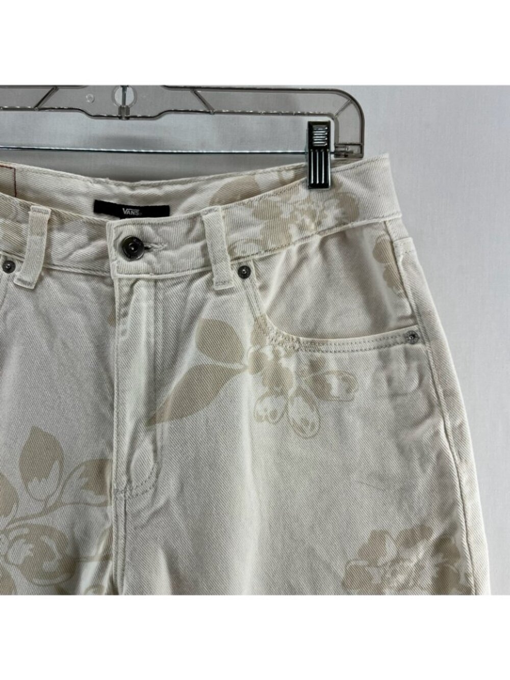Vans Sirelle Floral High Waisted Mom Jeans Womens 29 Wide Leg Cotton Ecru Cream - Picture 7 of 14